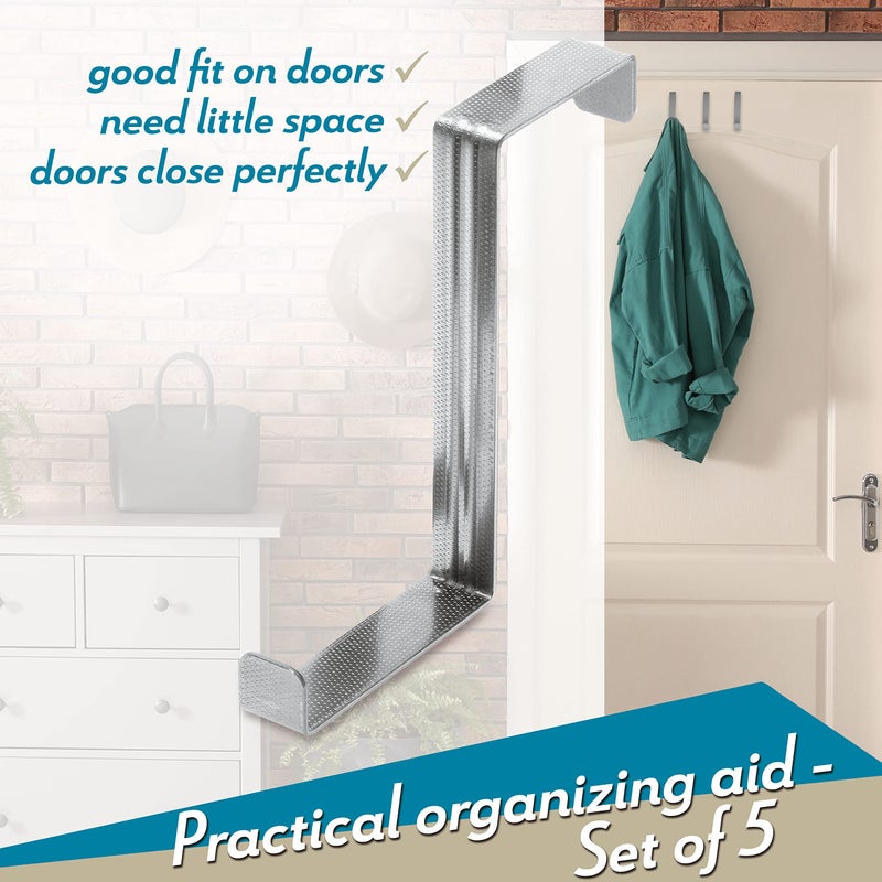 4smile Over The Door Hooks, 5 + 5 Pack - Stainless Steel Coat Hanger, Towel Holder 2-Sided of 1 3/8" & 1 3/4", Heavy Duty - Hooks for Hanging with Anti-Scratch Pads, Wreath Hanger with Anti-Slip Dots - Image 3